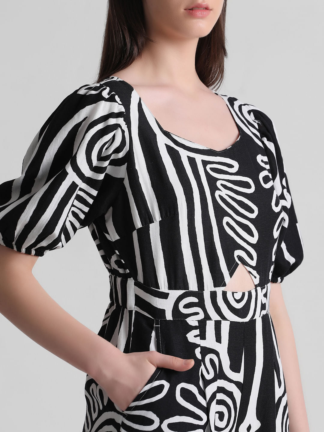 Black Abstract Print Jumpsuit