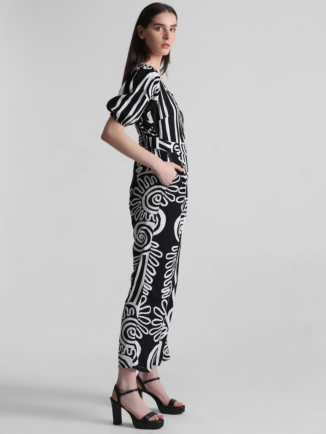Black Abstract Print Jumpsuit