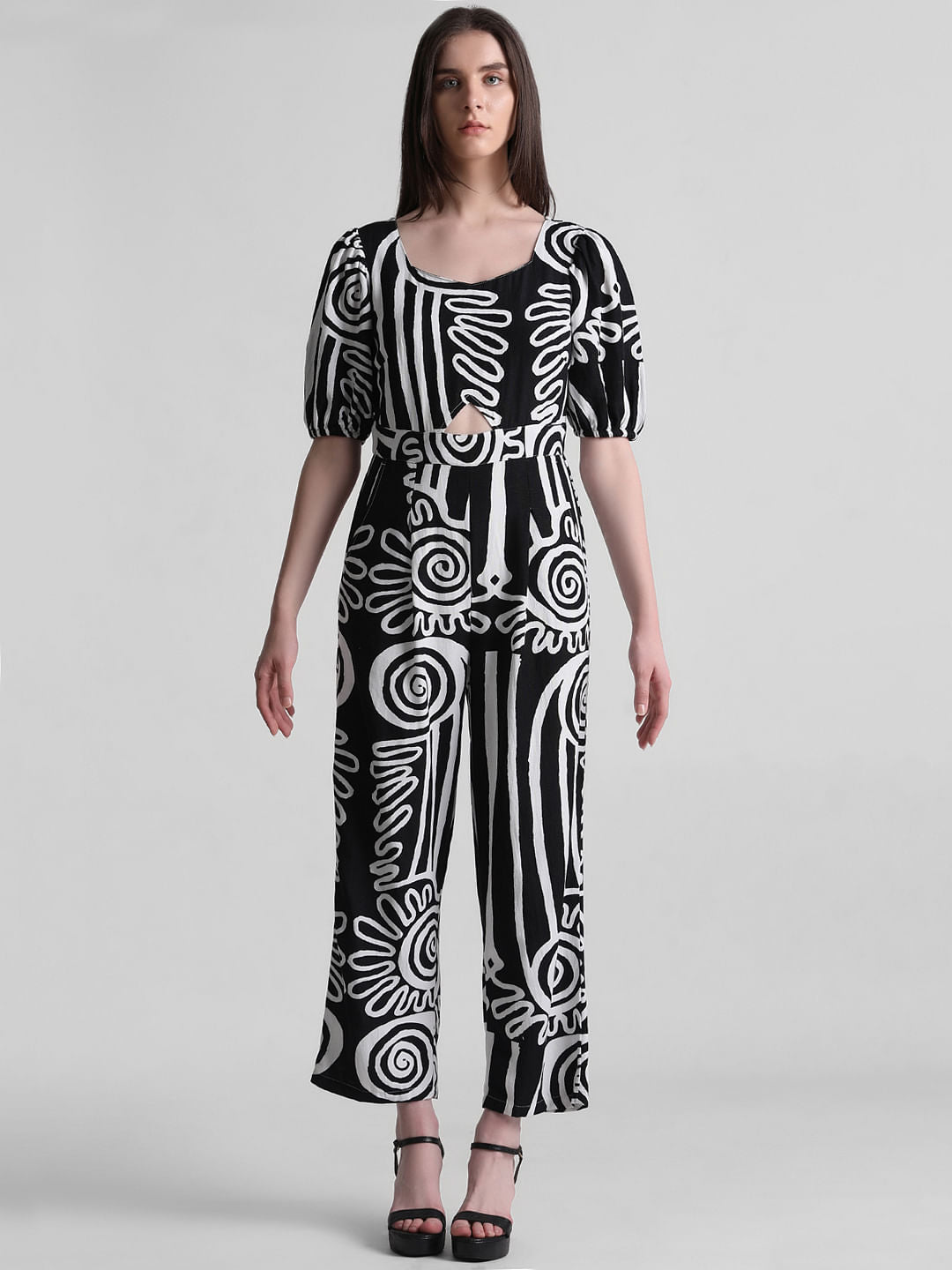 Black Abstract Print Jumpsuit