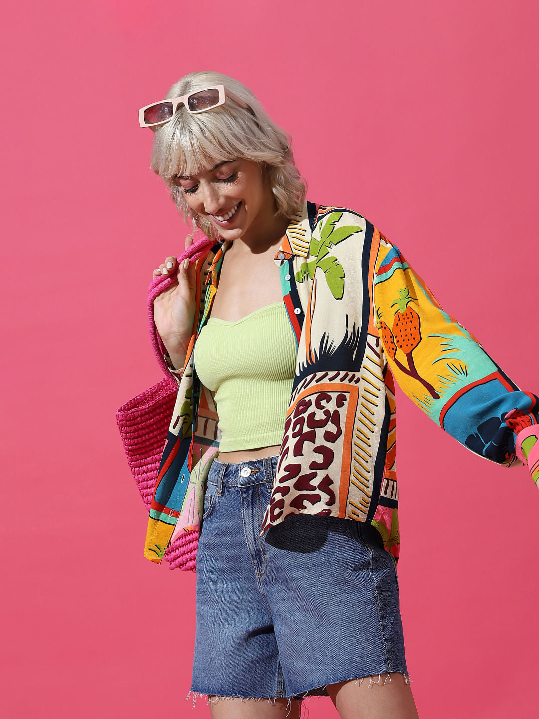 Yellow Printed Crepe Shirt