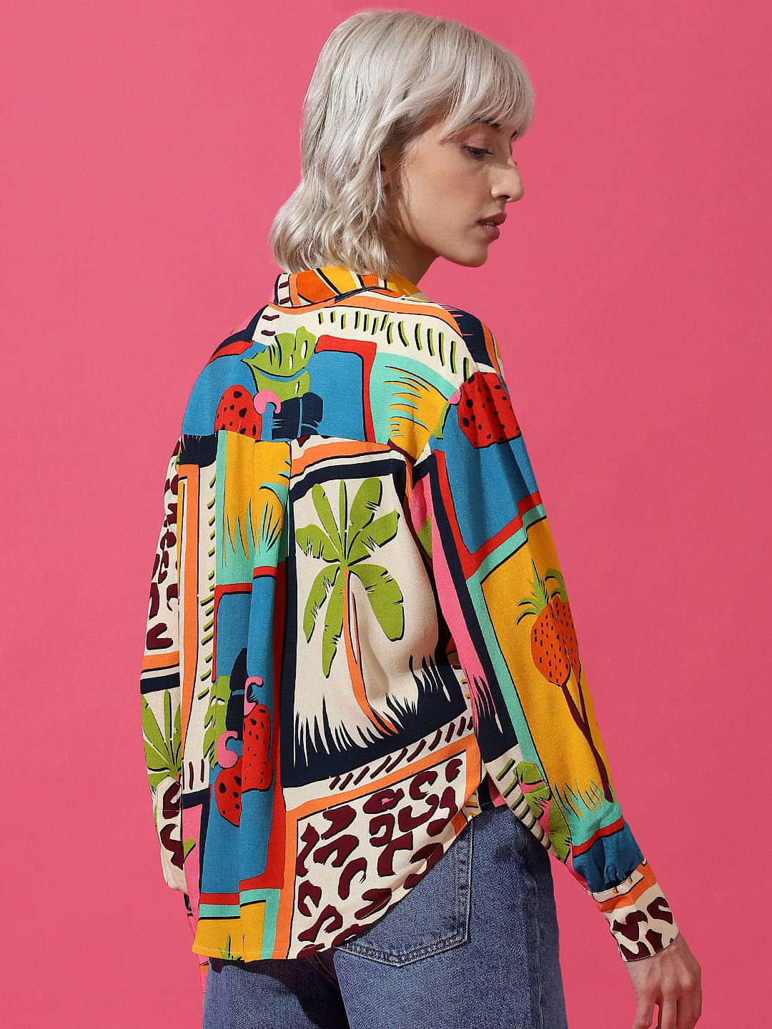 Yellow Printed Crepe Shirt