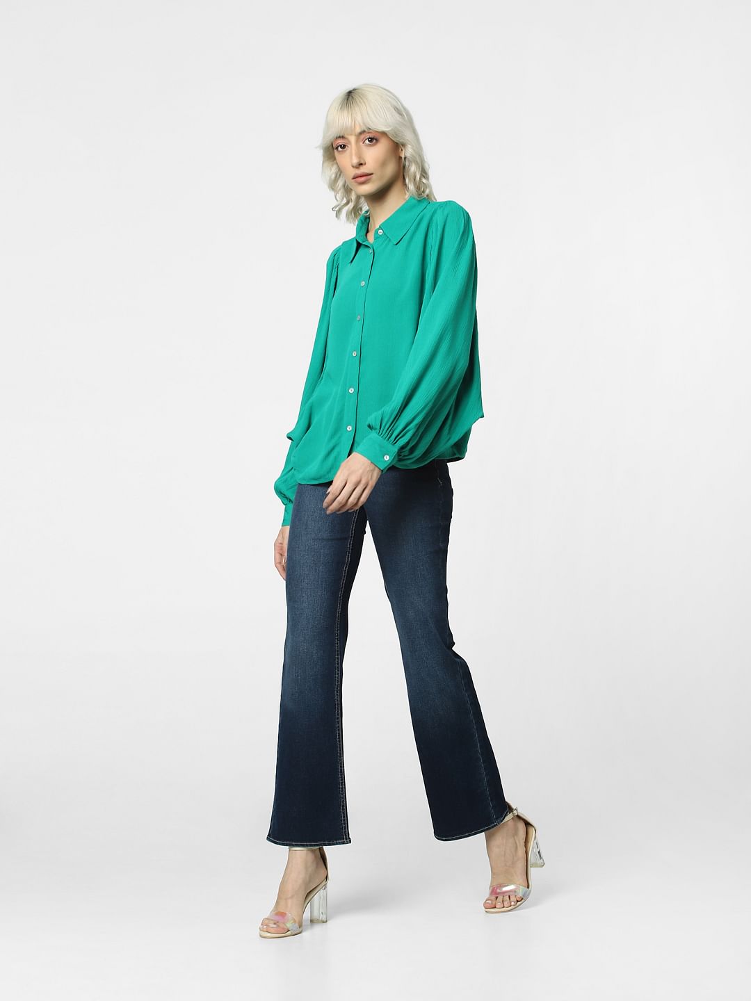 Green Batwing Sleeves Shirt