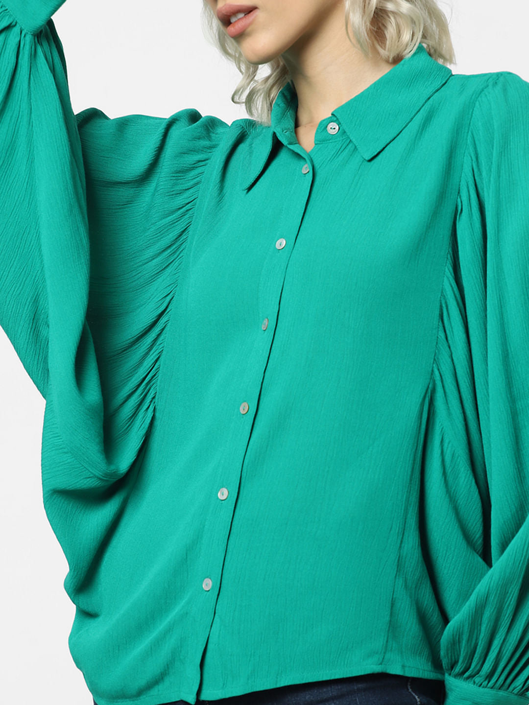 Green Batwing Sleeves Shirt