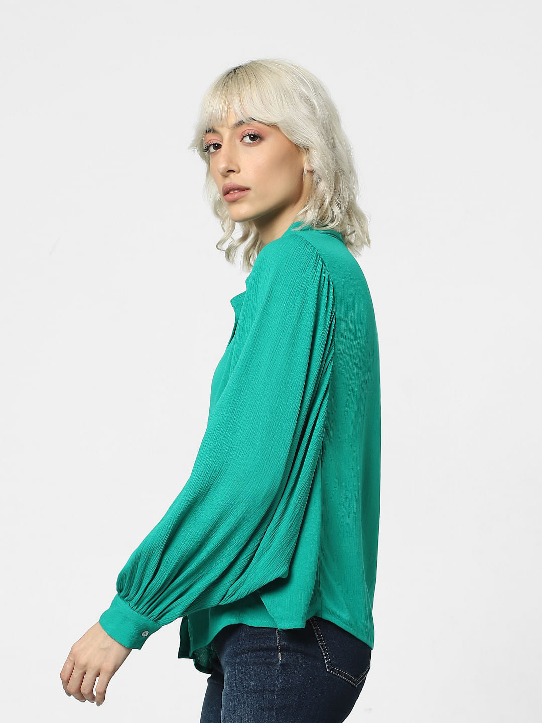 Green Batwing Sleeves Shirt