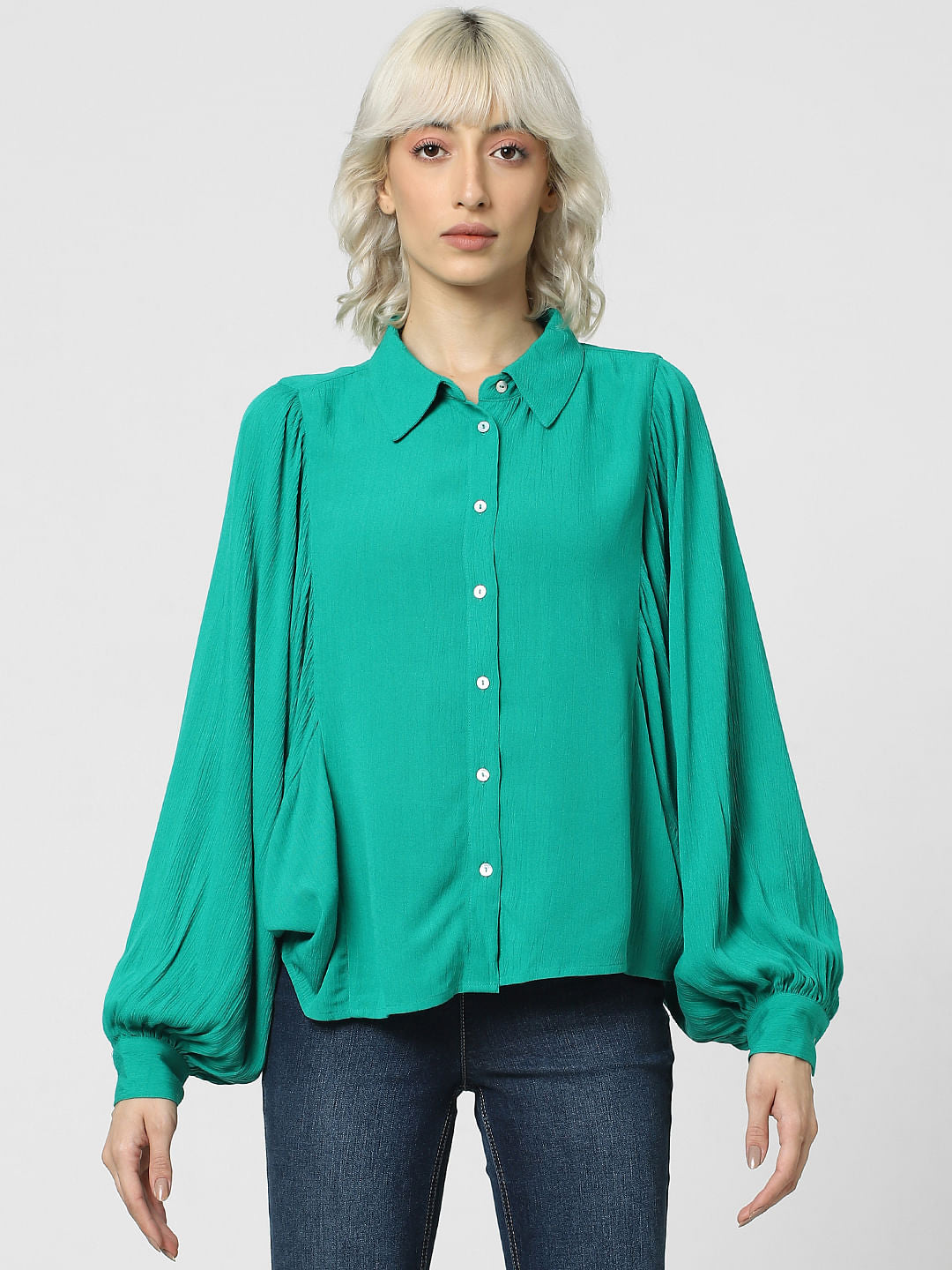 Green Batwing Sleeves Shirt