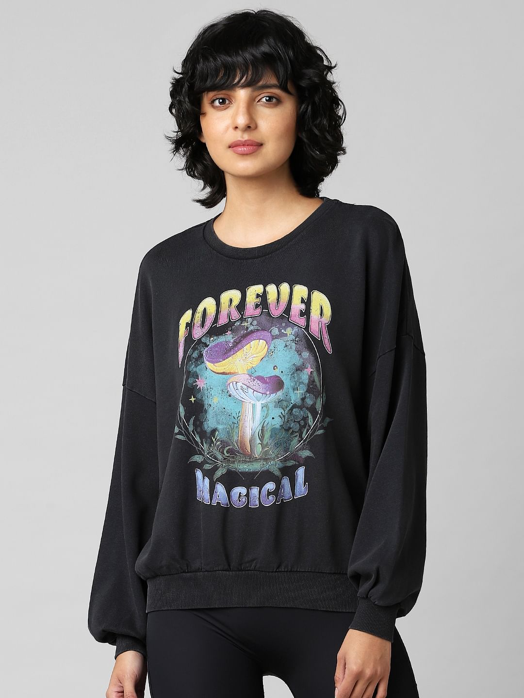 Black Printed Oversized Sweatshirt