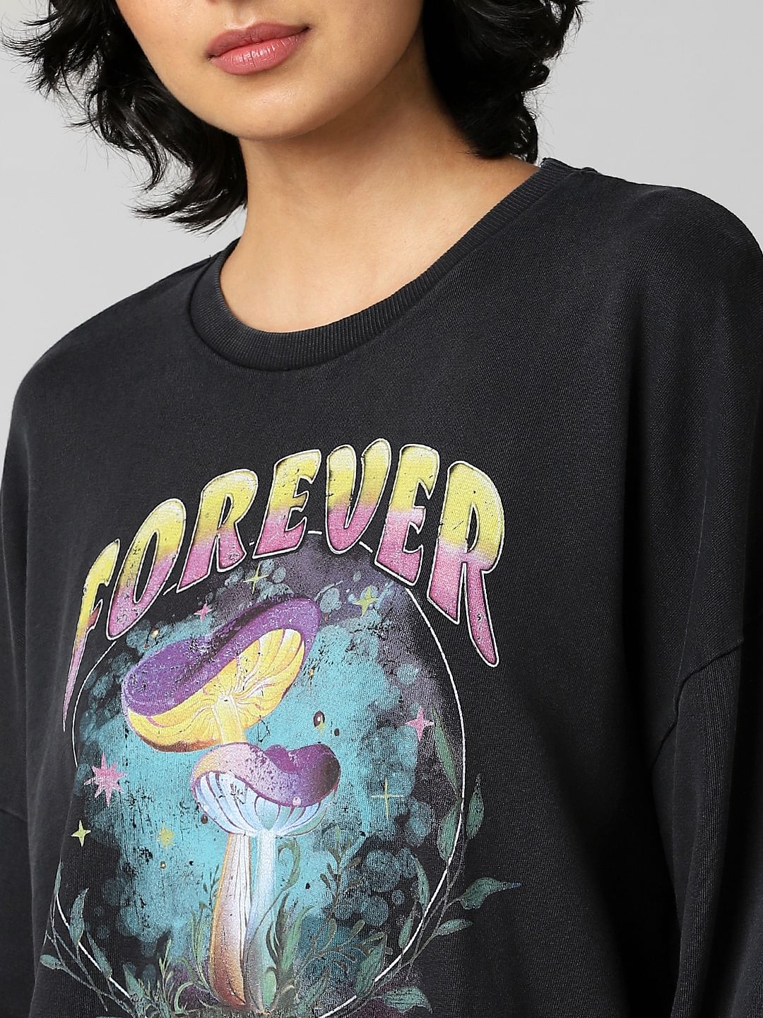 Black Printed Oversized Sweatshirt