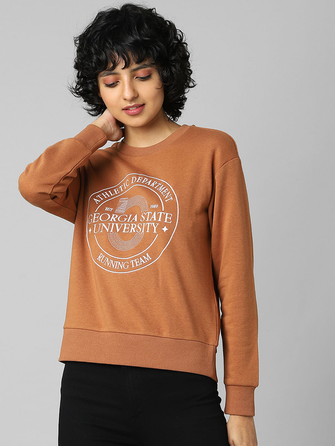 Brown Embroidered Print Sweatshirt