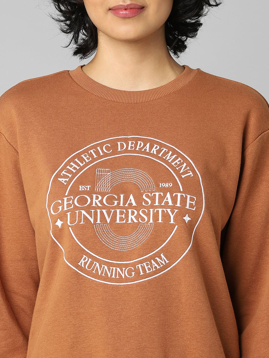 Brown Embroidered Print Sweatshirt
