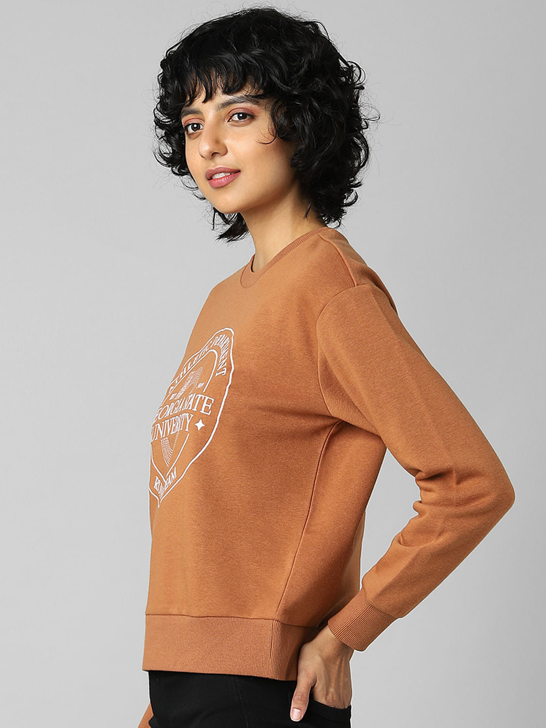 Brown Embroidered Print Sweatshirt