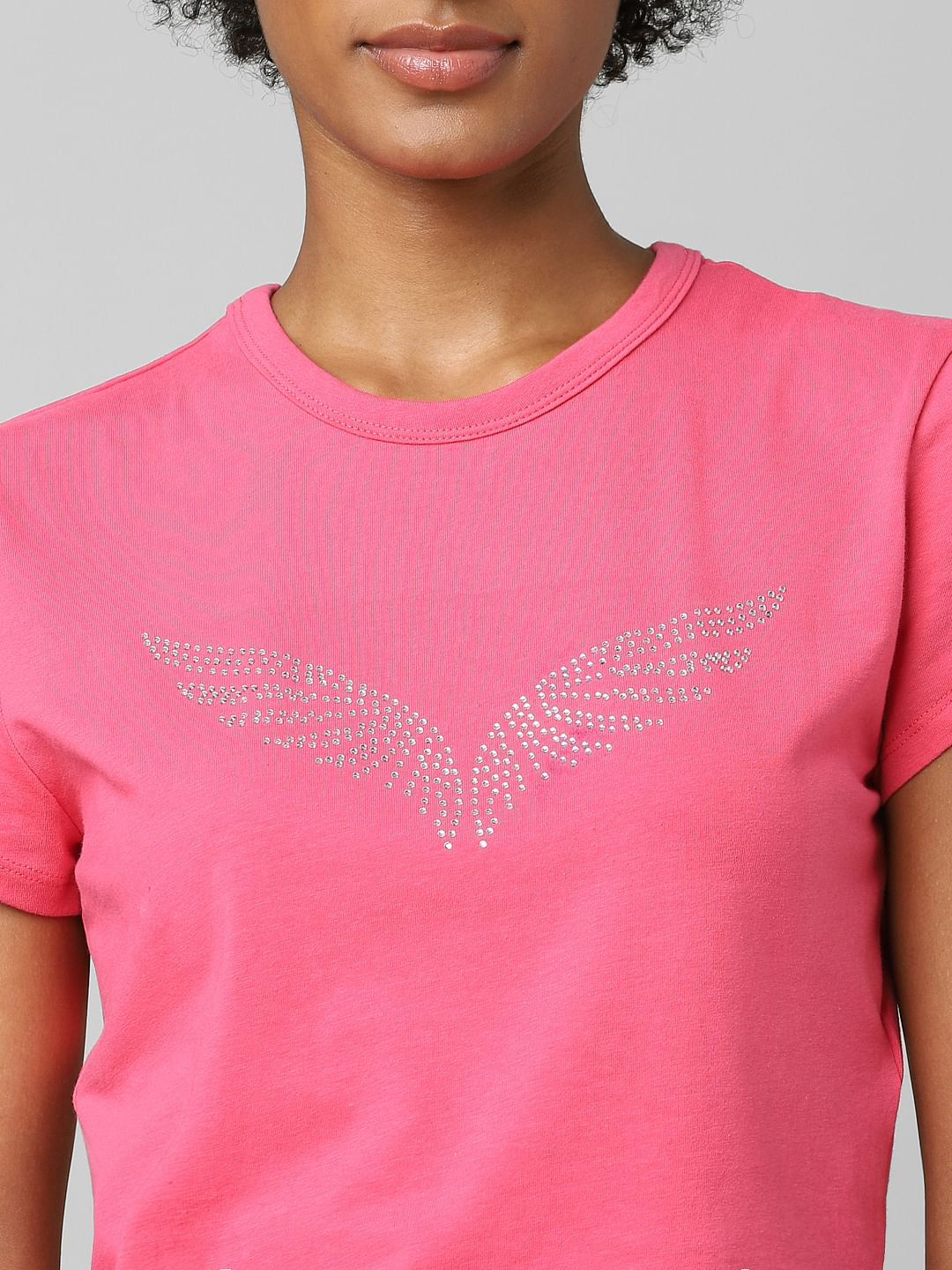 Pink Rhinestone Detail T-Shirt