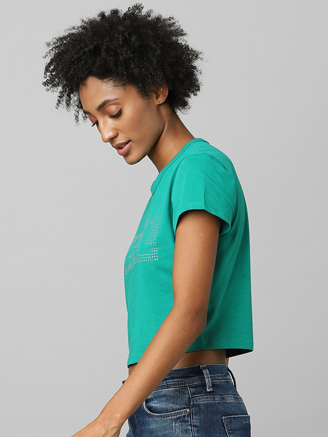 Green Rhinestone Detail T-Shirt