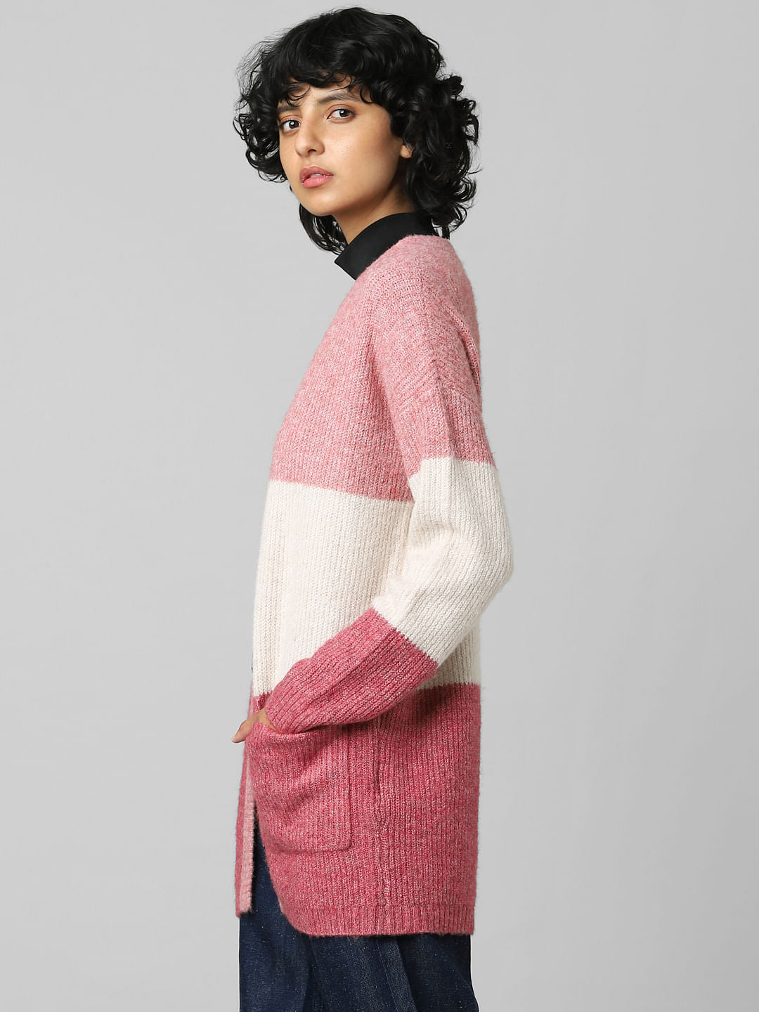 Pink Colourblocked Cardigan