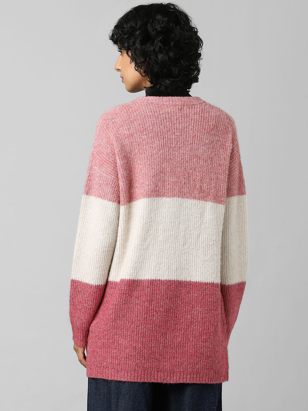 Pink Colourblocked Cardigan