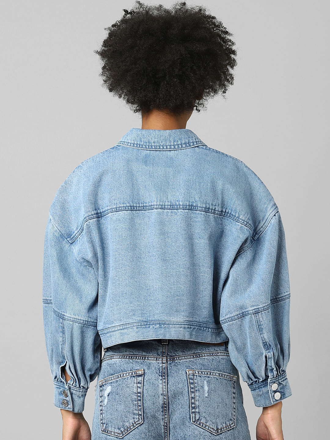 Blue Balloon Sleeves Denim Jacket
