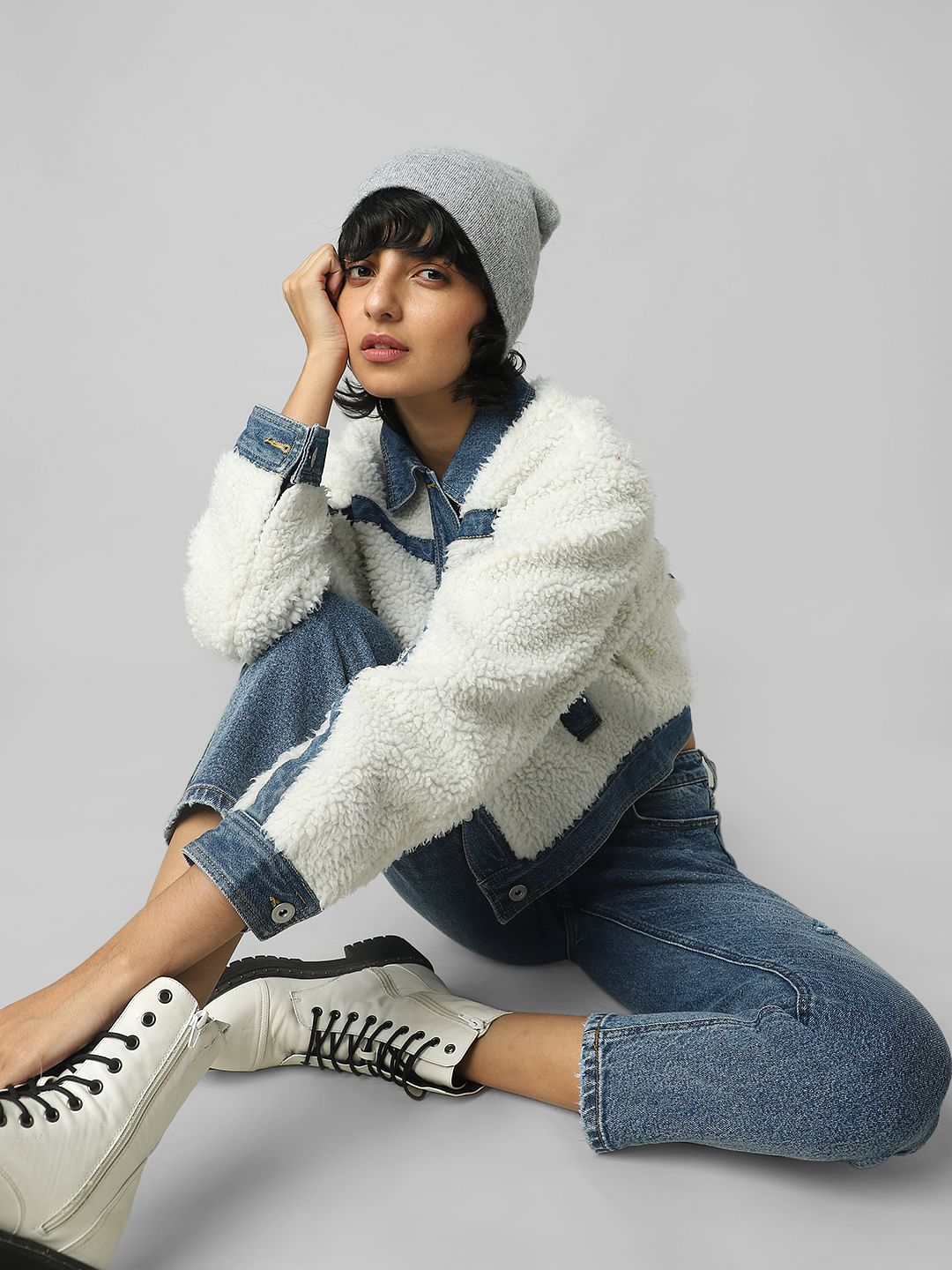 White Teddy Denim Jacket