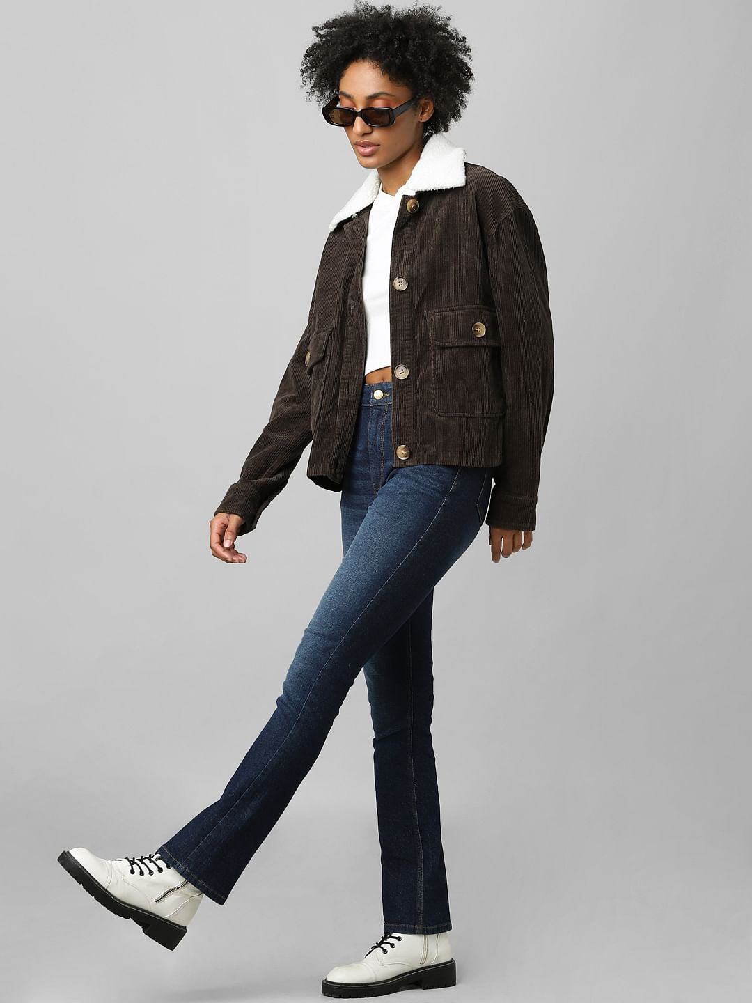 Brown Corduroy Teddy Collar Shacket