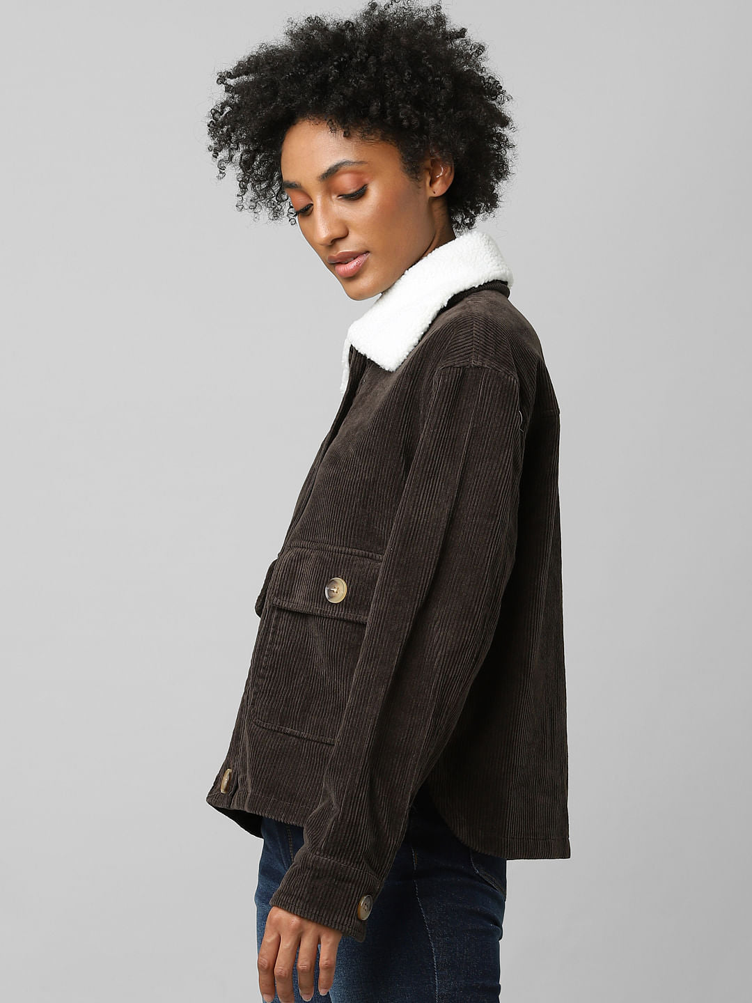 Brown Corduroy Teddy Collar Shacket