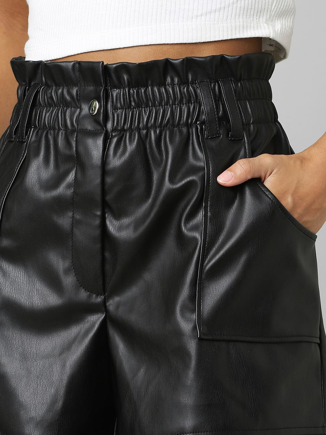 Black High Rise Faux Leather Shorts
