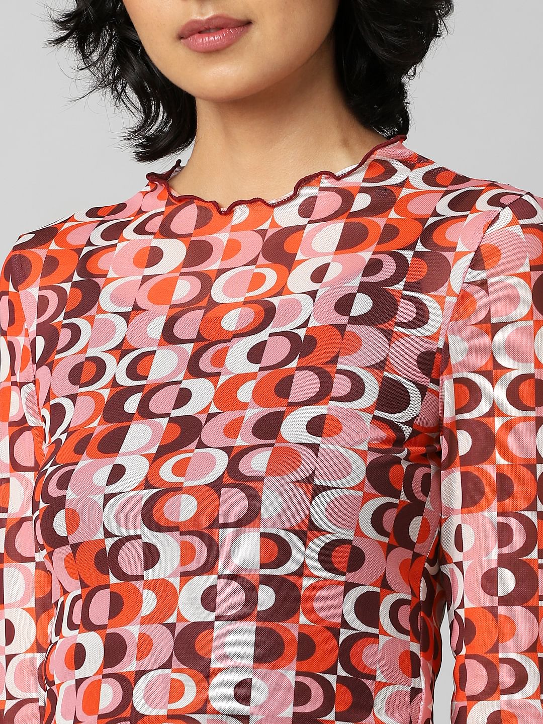 Orange Colourblocked Mesh Top