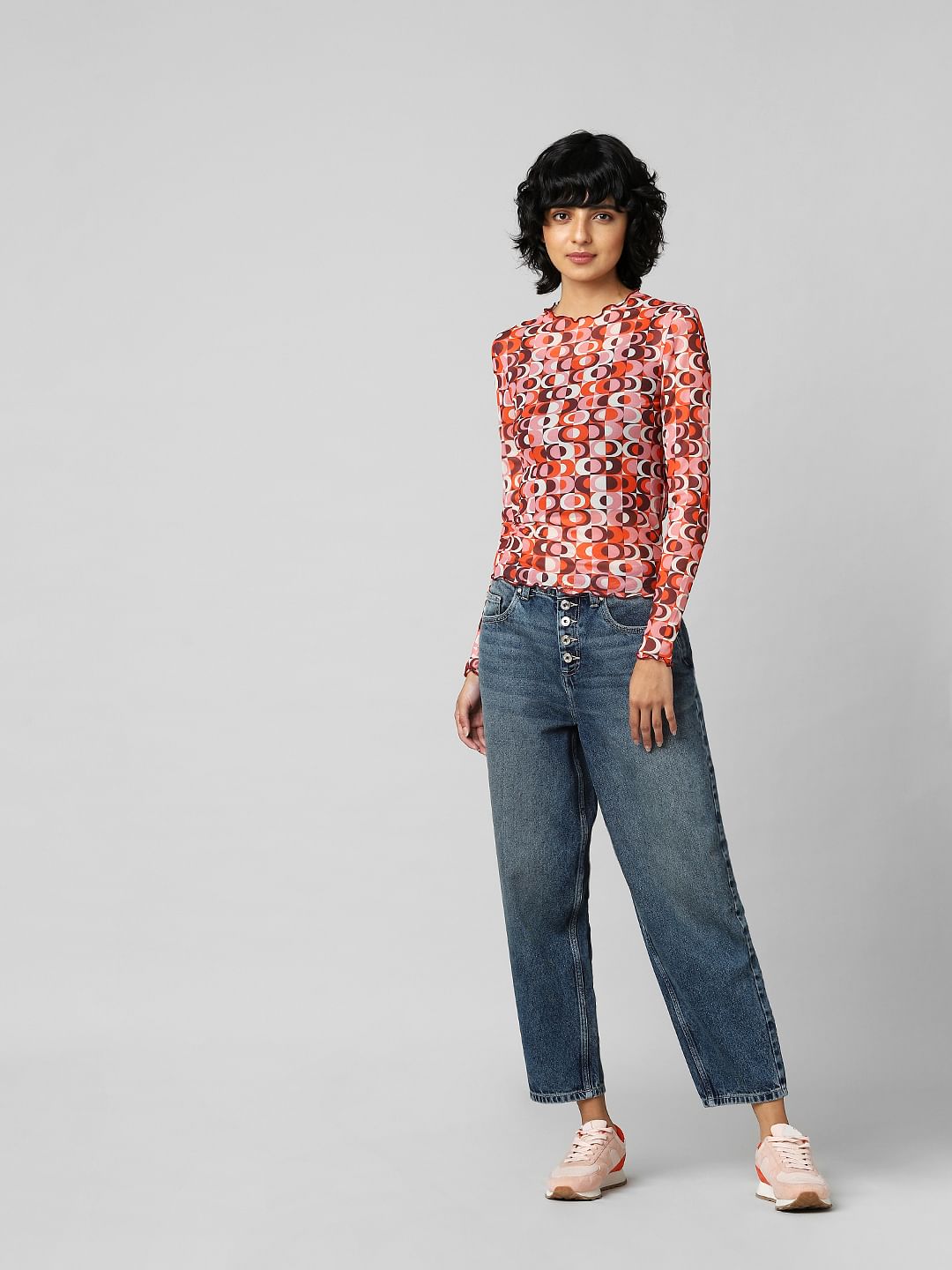 Orange Colourblocked Mesh Top