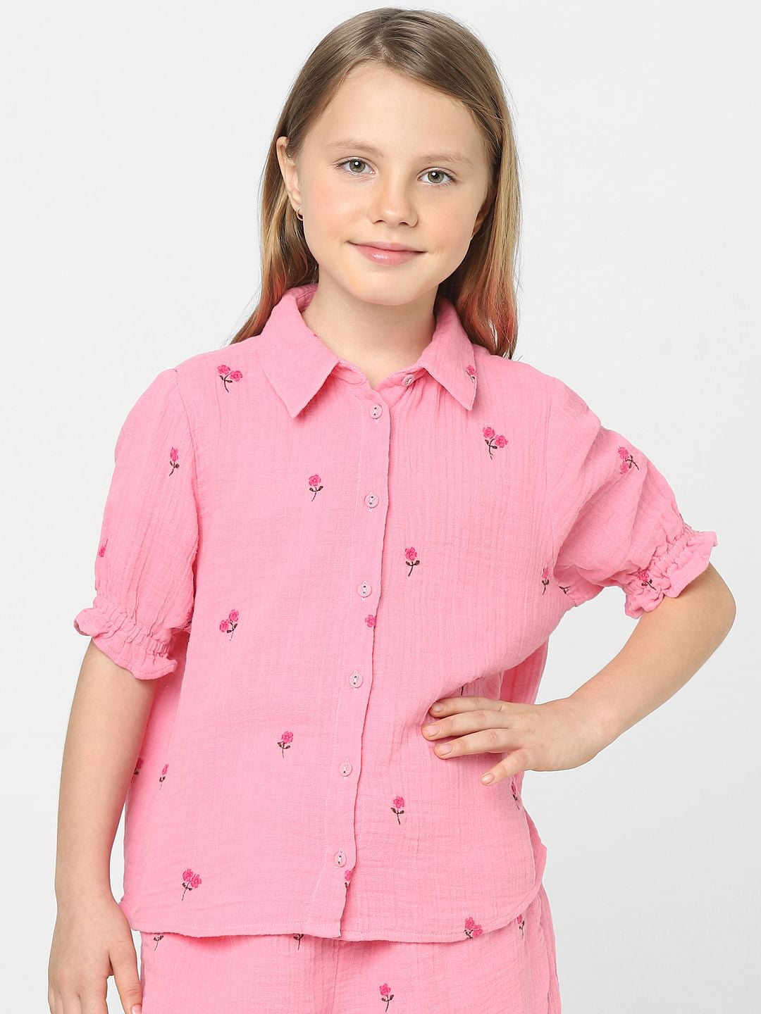 Girls Pink Floral Co-Ord Shirt