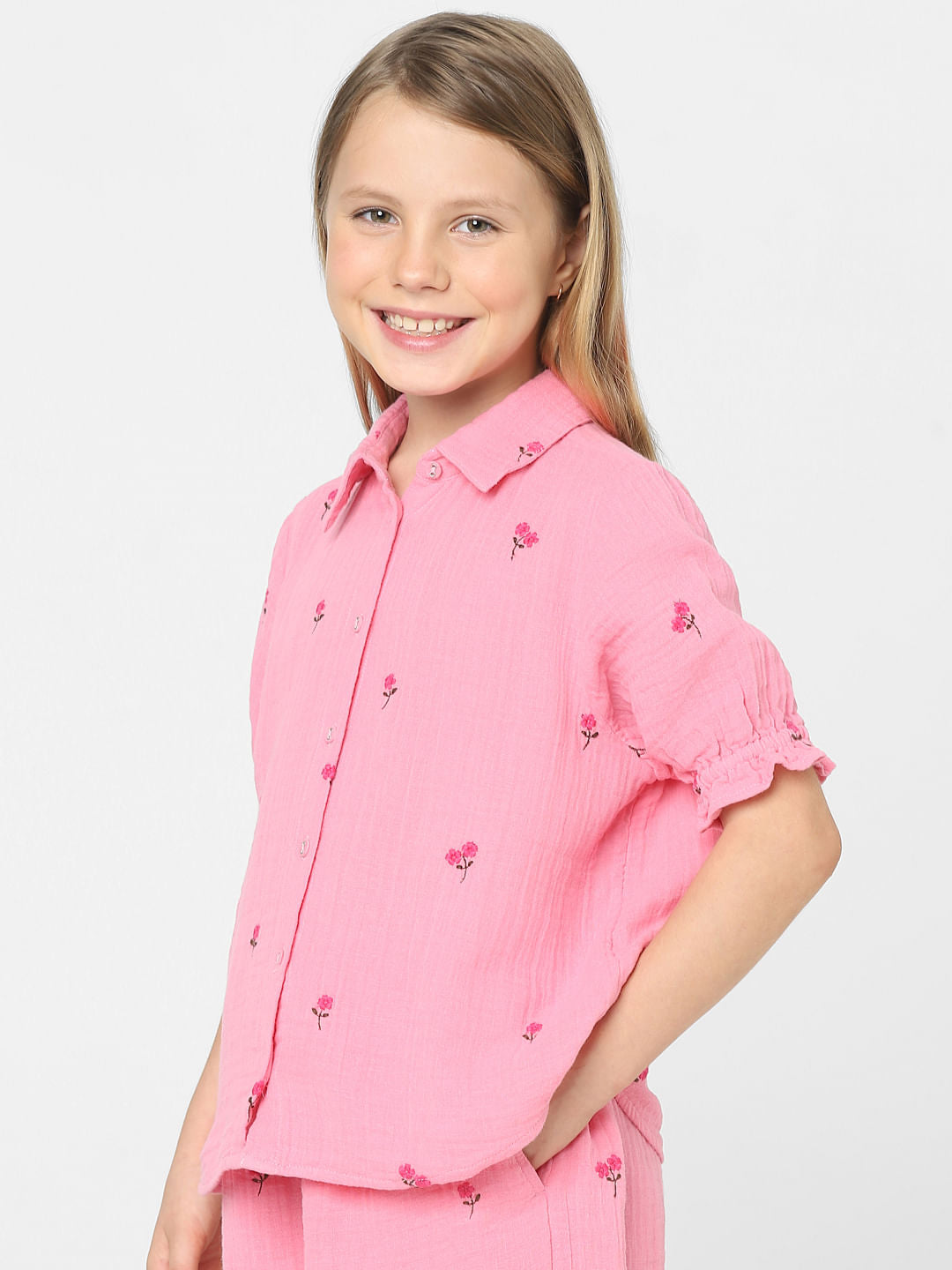 Girls Pink Floral Co-Ord Shirt