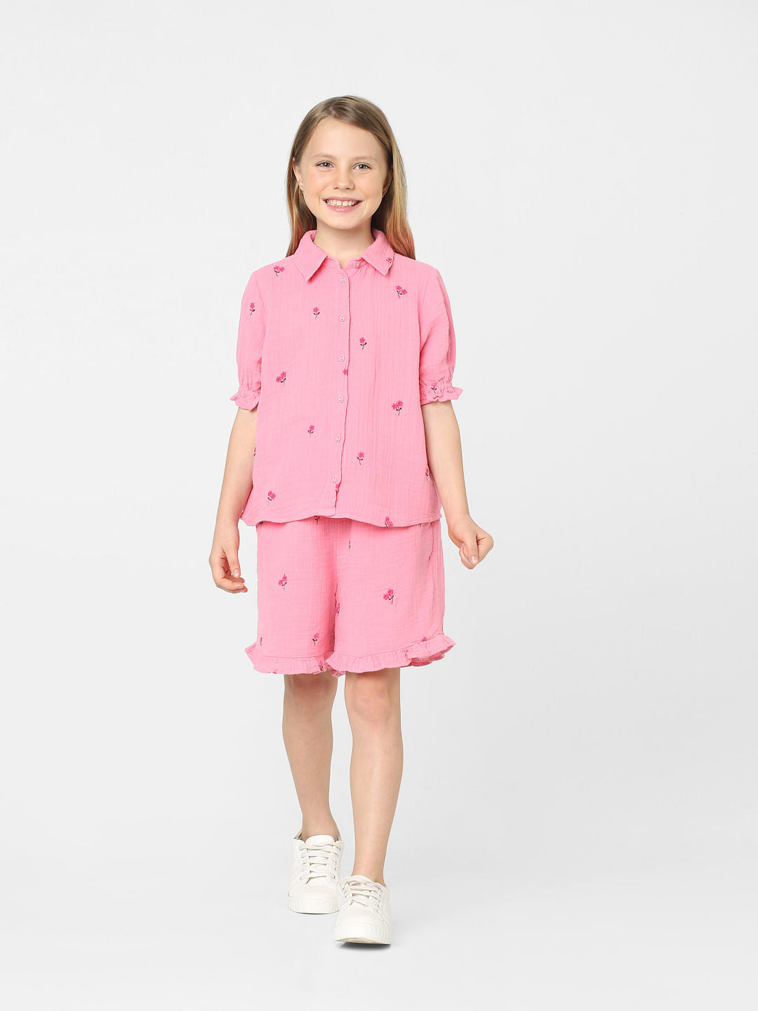 Girls Pink Floral Co-Ord Shirt