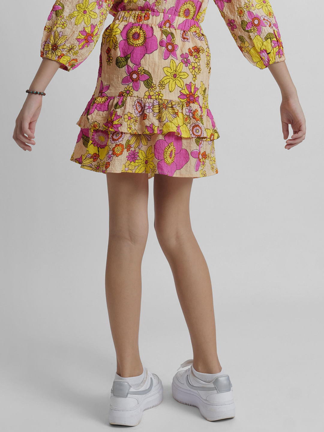 Girls Peach Floral Co-Ord Set Skirt