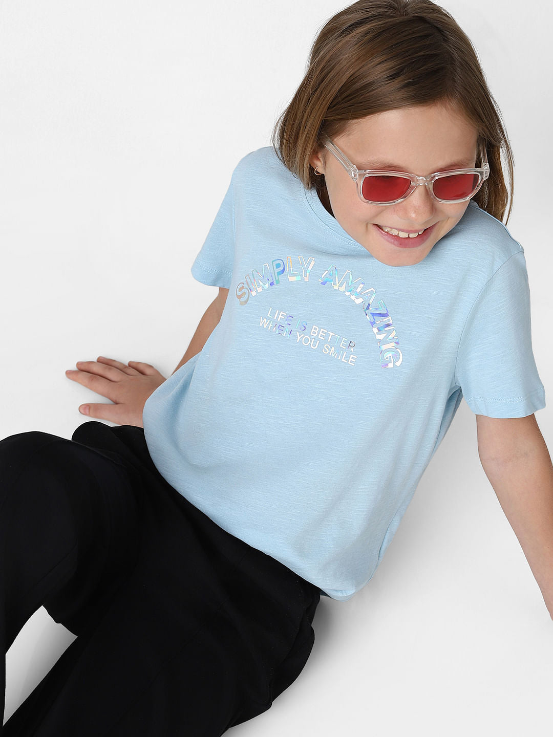 Girls Blue Front Knot T-Shirt