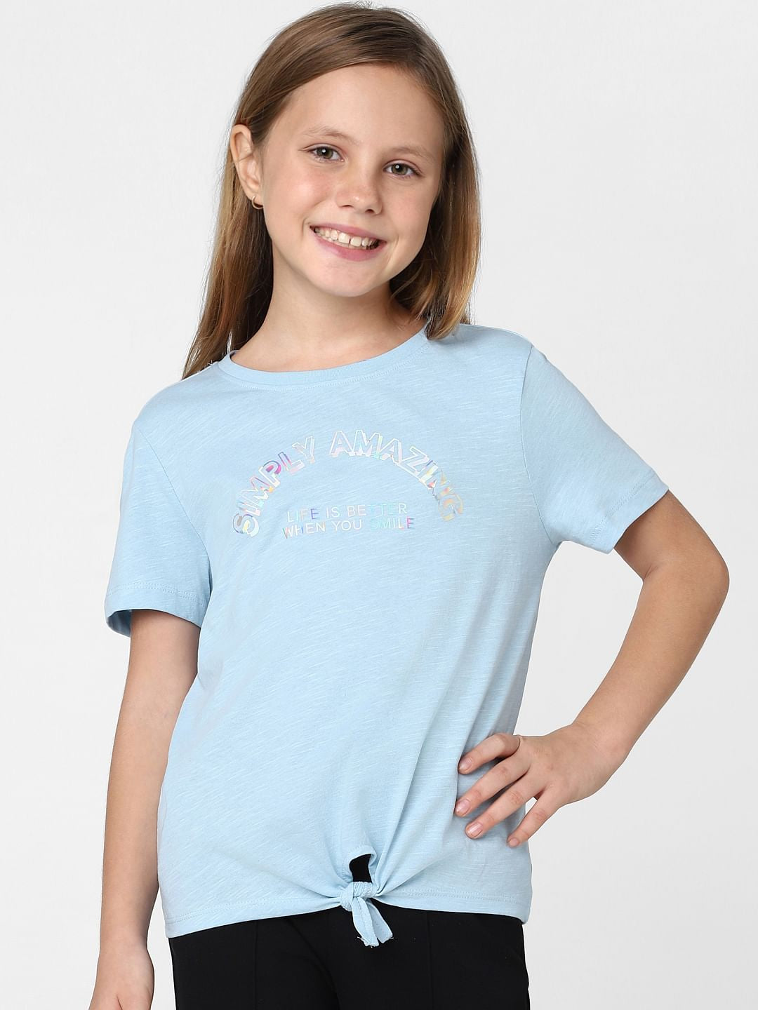 Girls Blue Front Knot T-Shirt