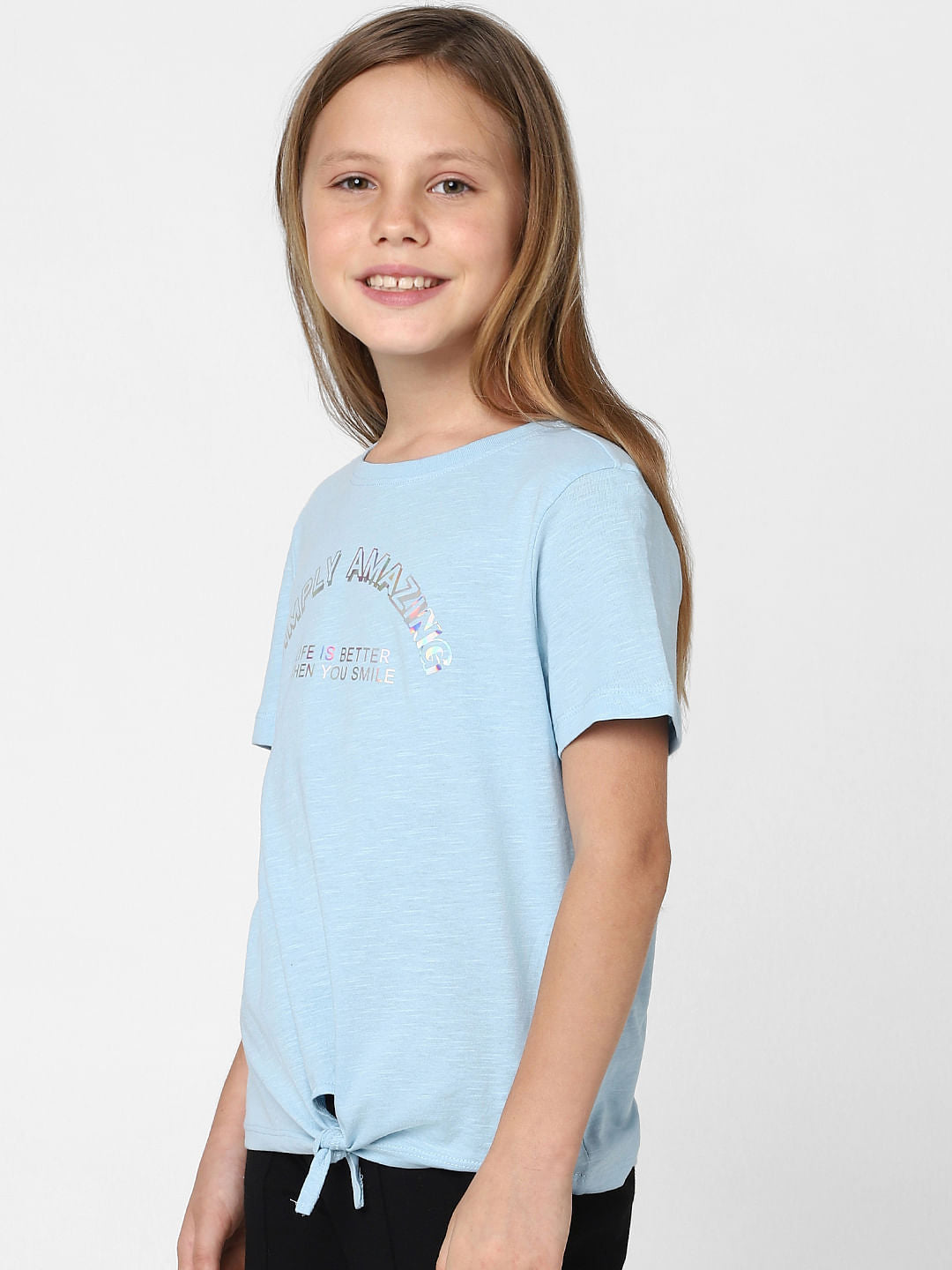 Girls Blue Front Knot T-Shirt