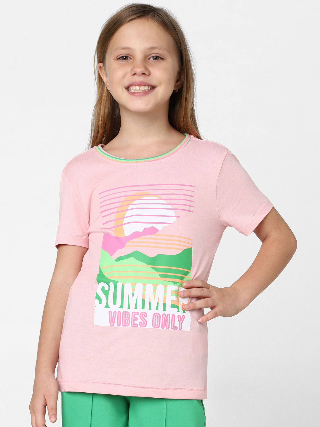 Girls Pink Graphic Print T-Shirt