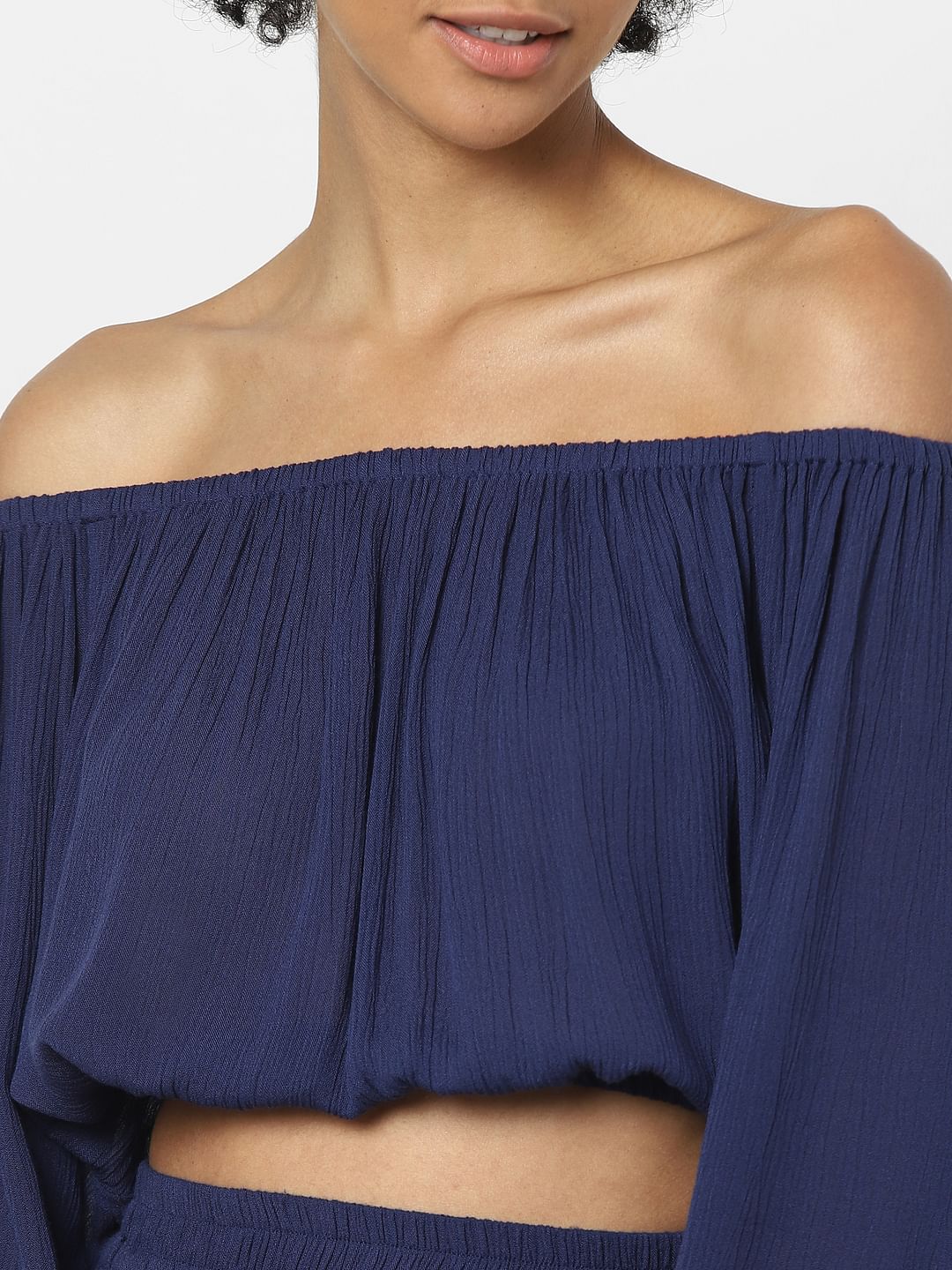 Blue Off-Shoulder Co-Ord Crop Top