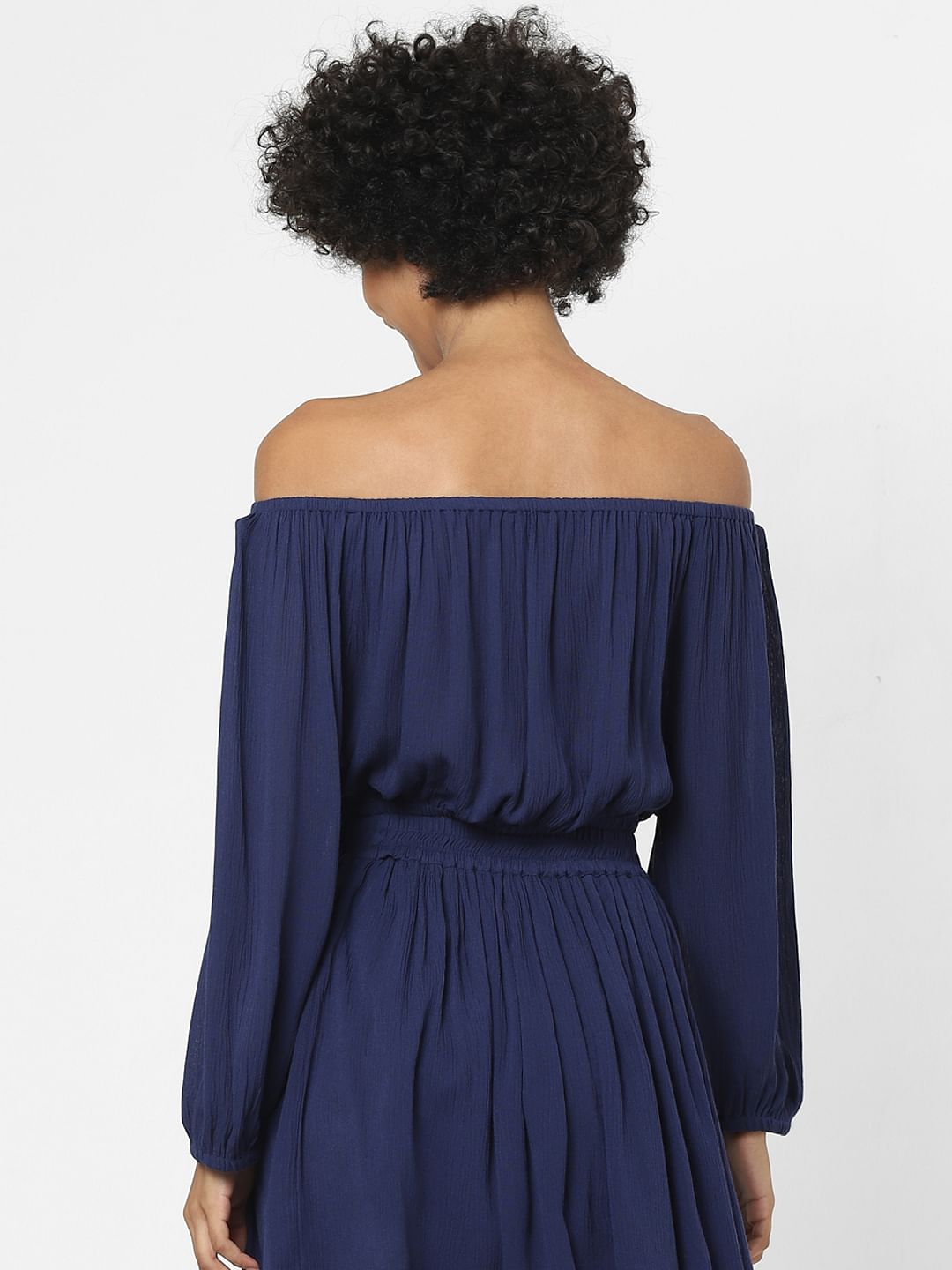 Blue Off-Shoulder Co-Ord Crop Top