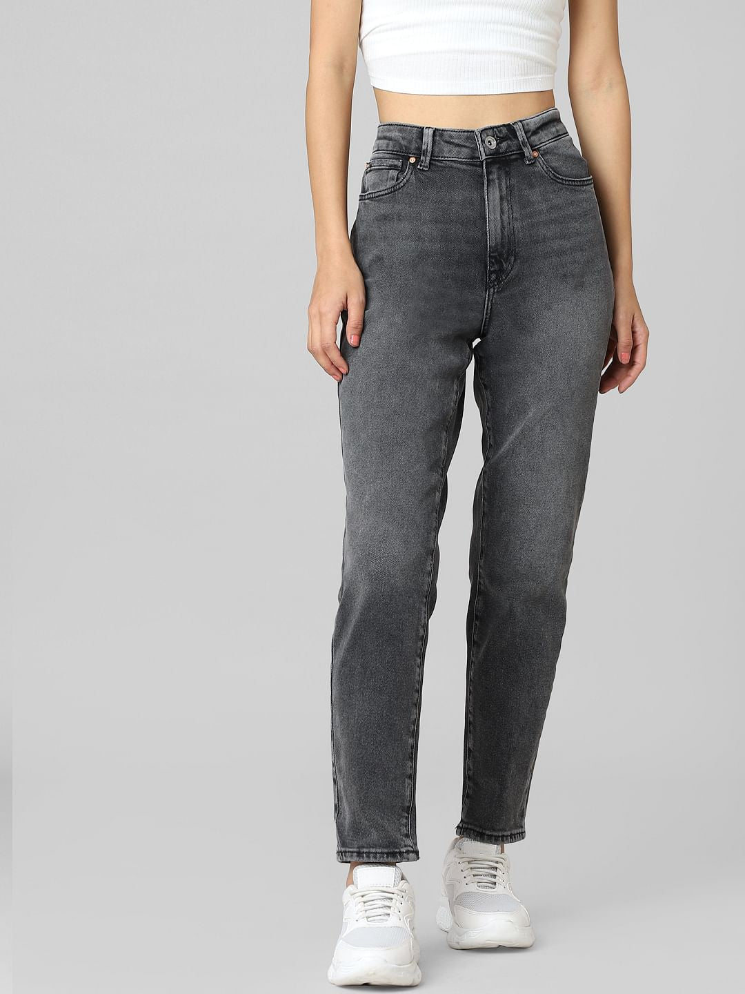 Grey High Rise Straight Fit Jeans