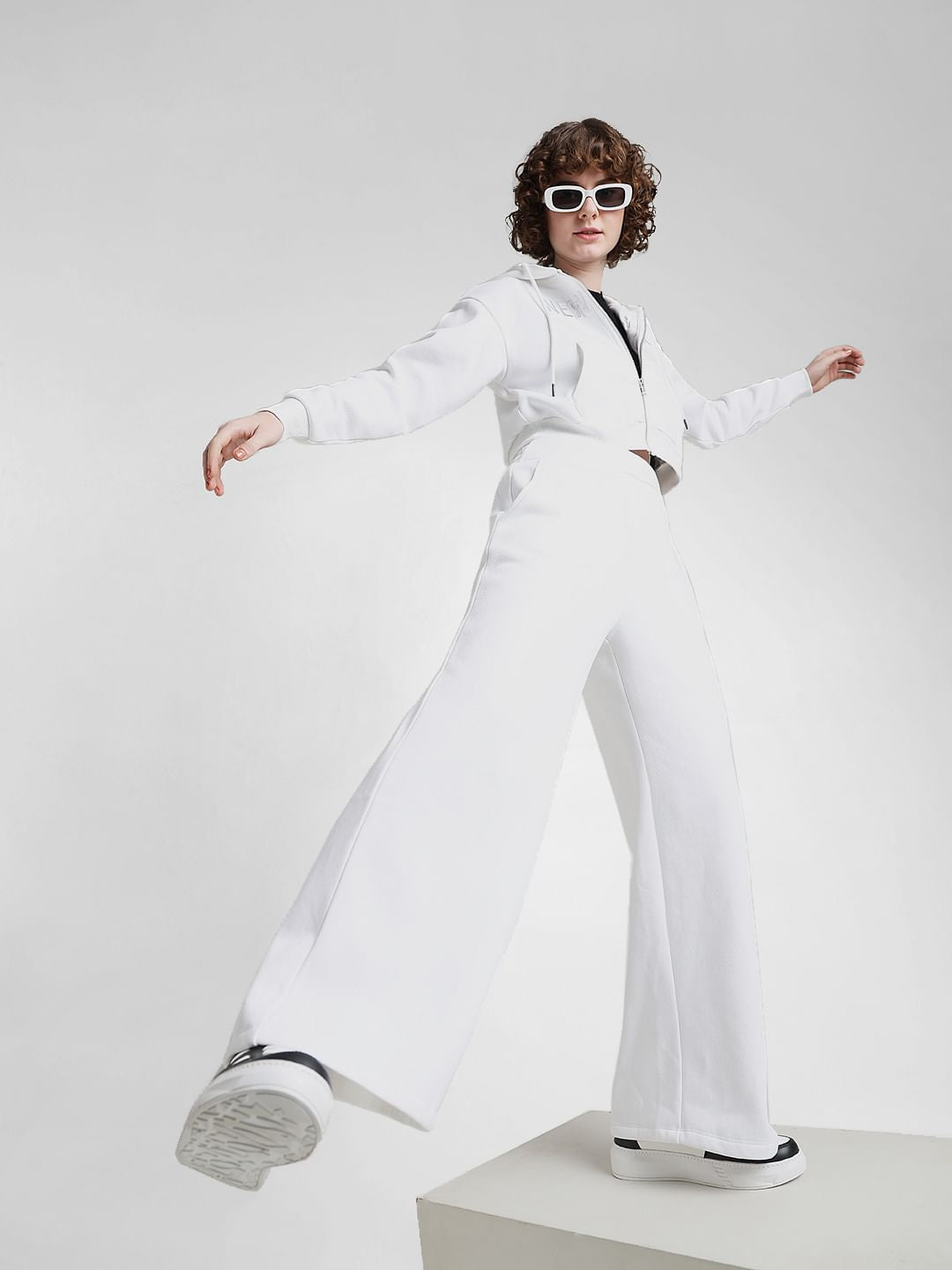 White High Rise Wide Leg Sweatpants