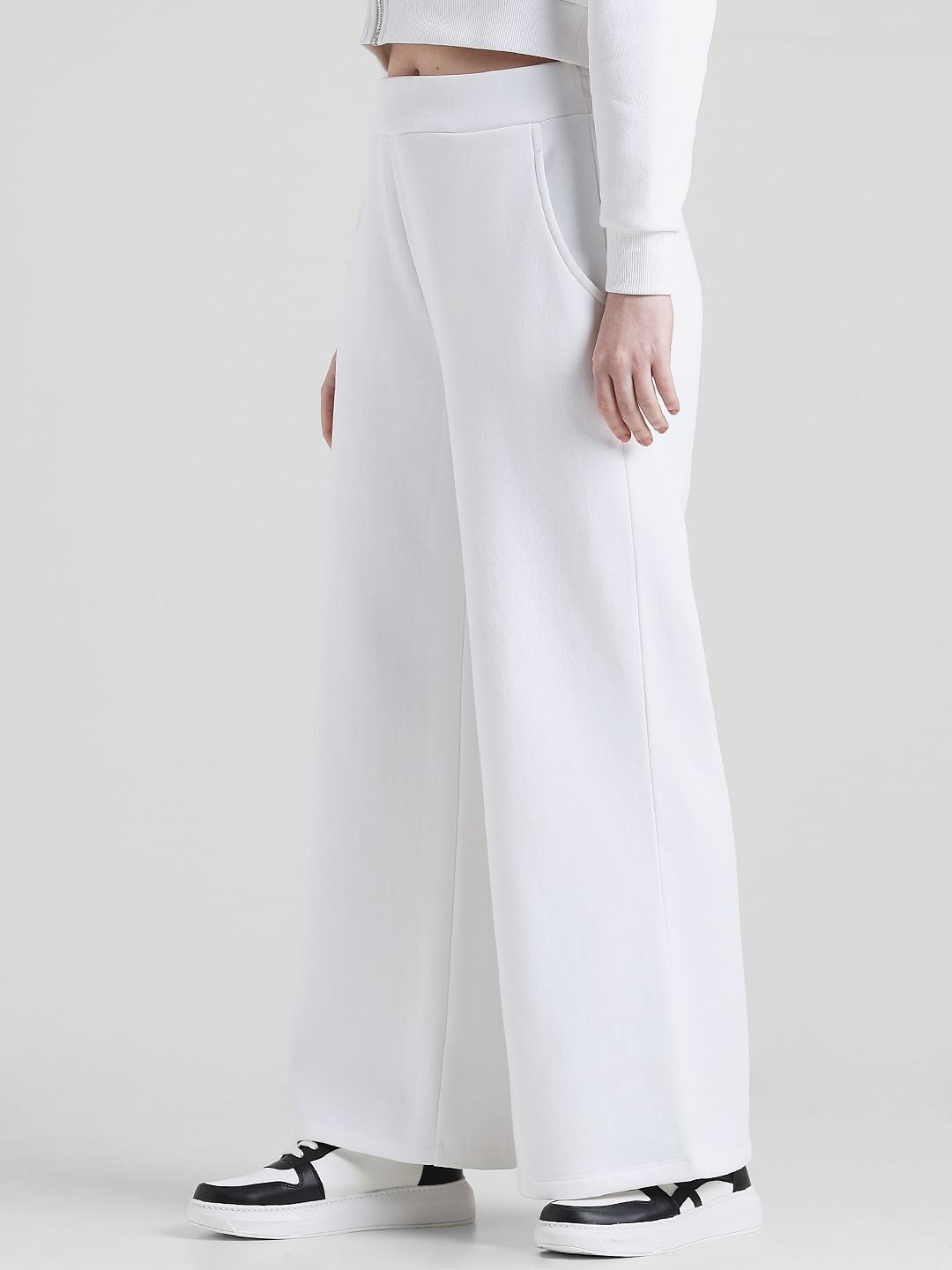 White High Rise Wide Leg Sweatpants