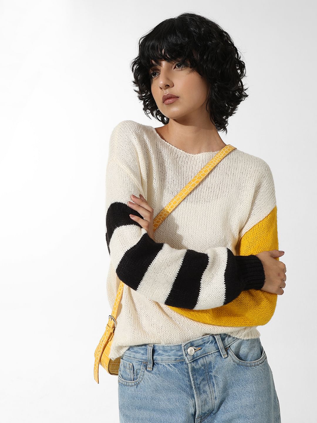 Cream Colourblocked Pullover
