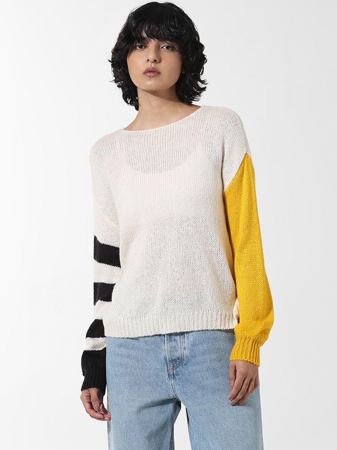 Cream Colourblocked Pullover