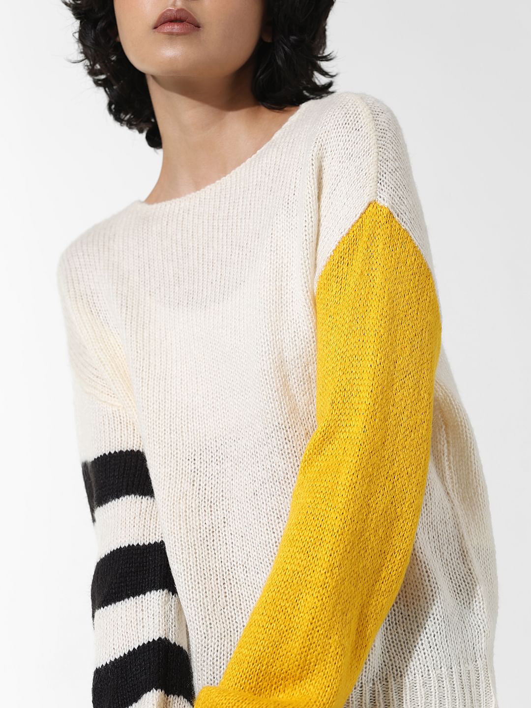 Cream Colourblocked Pullover