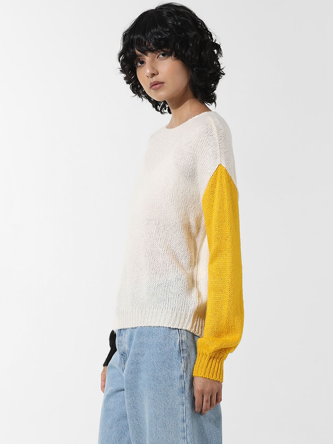 Cream Colourblocked Pullover