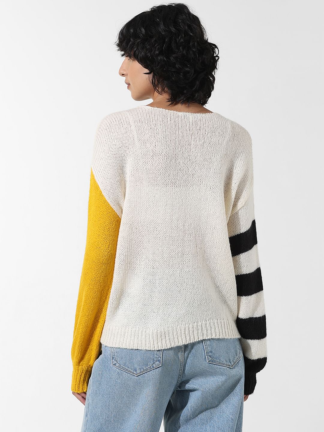 Cream Colourblocked Pullover