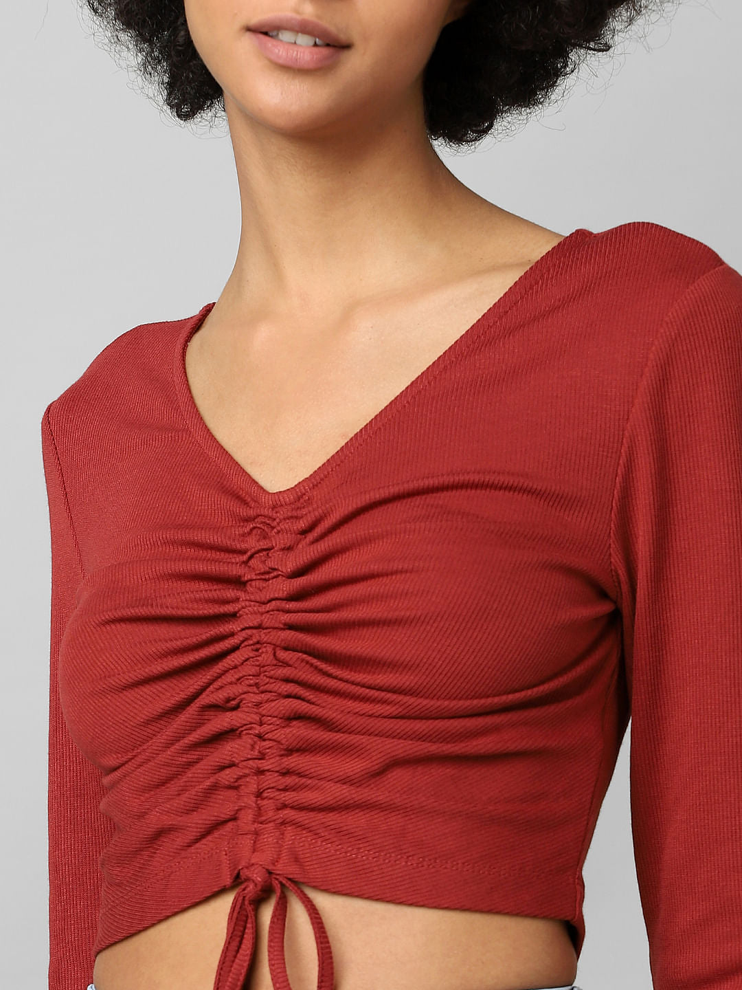 Rust Ruched Ribbed Crop Top