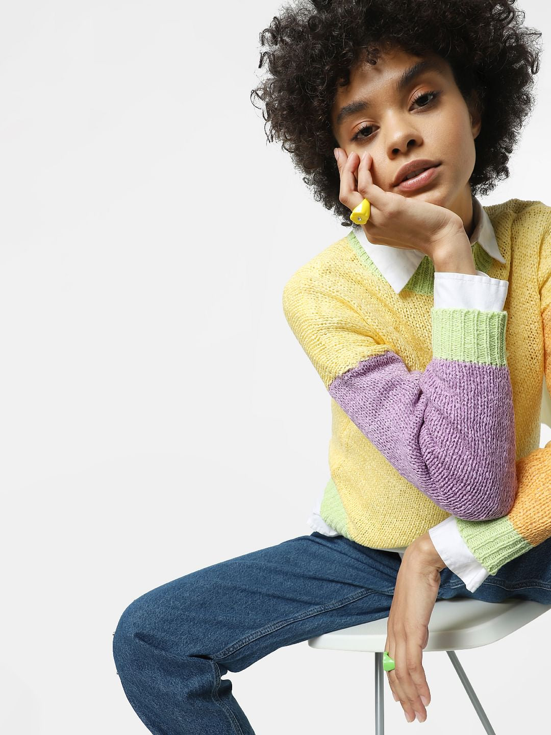 Yellow Colourblocked Pullover