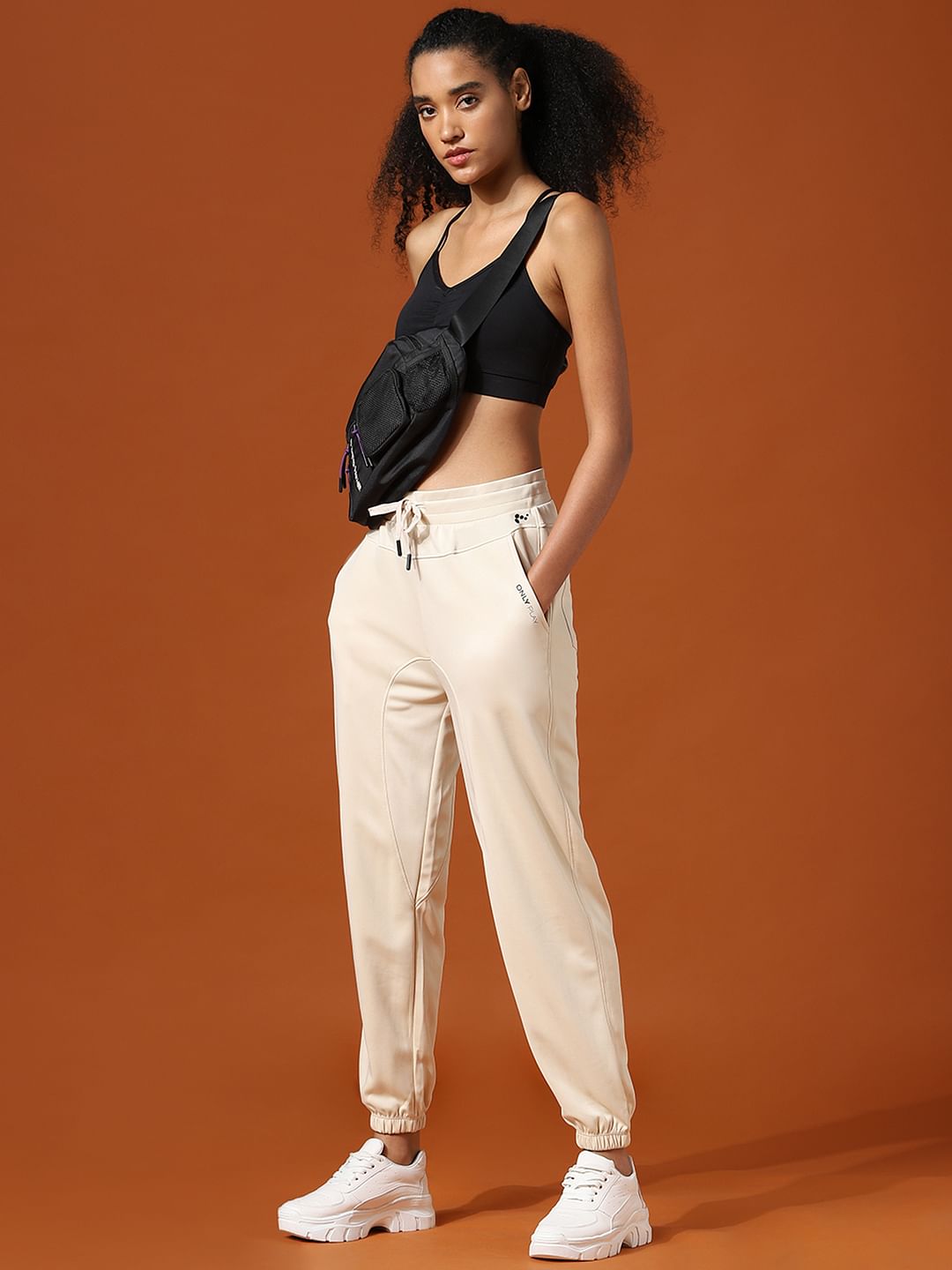 Beige High Rise Training Sweatpants