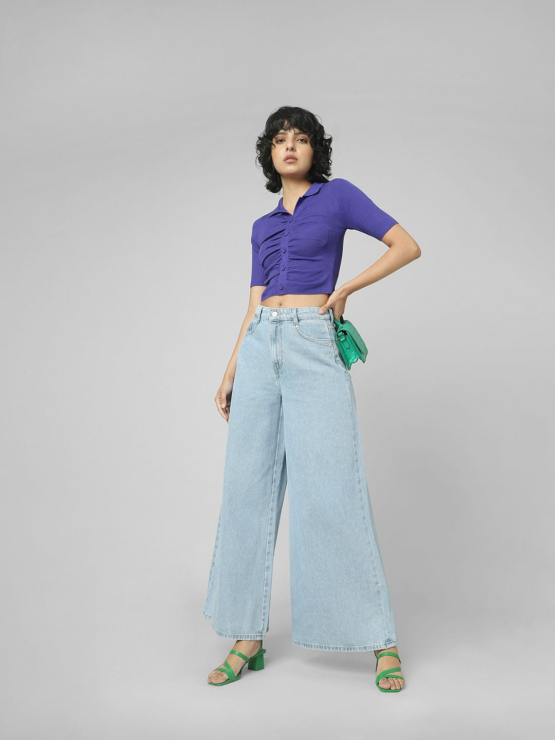 Light Blue High Rise Wide Leg Jeans