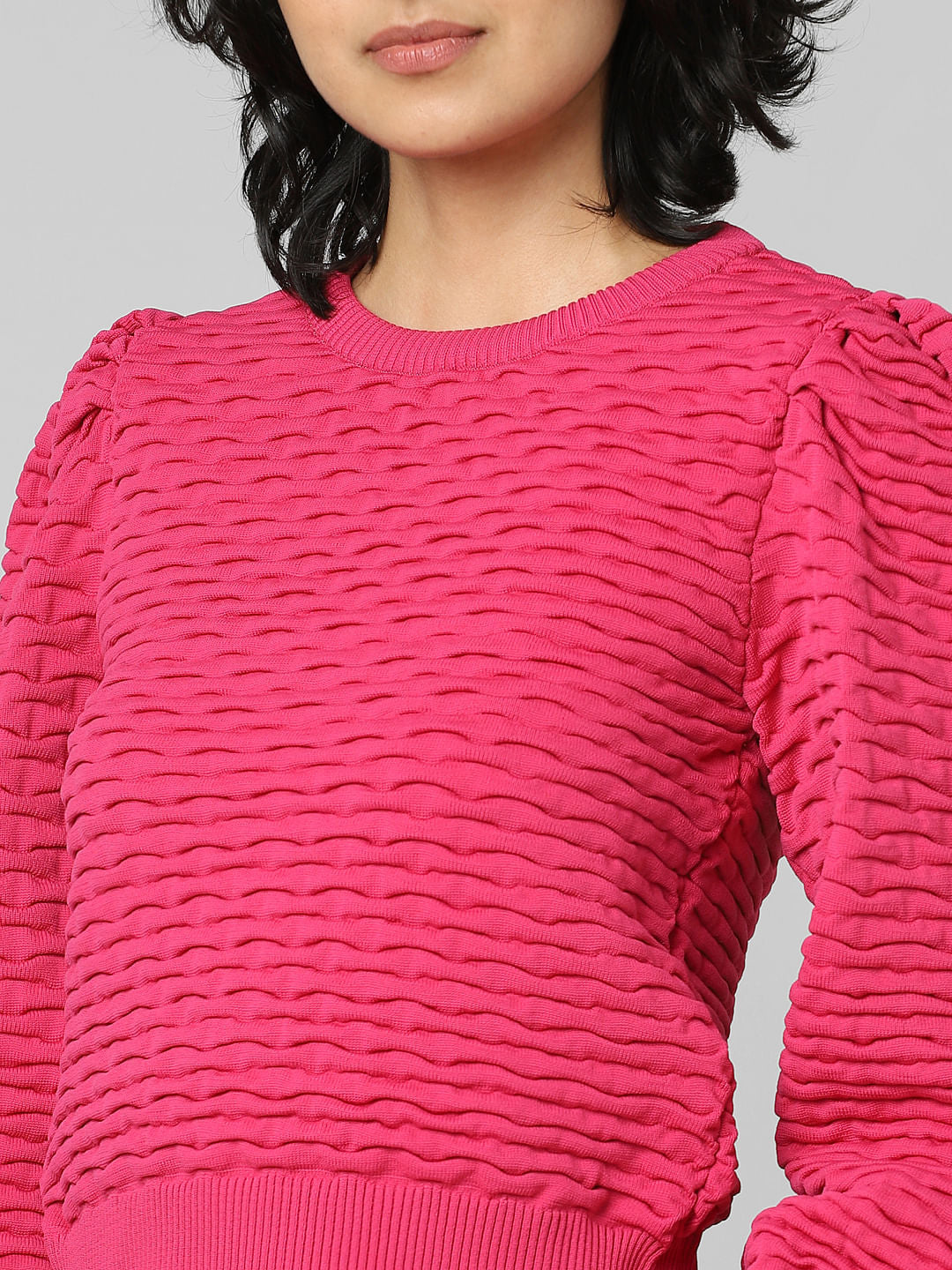 Pink Structured Knit Pullover