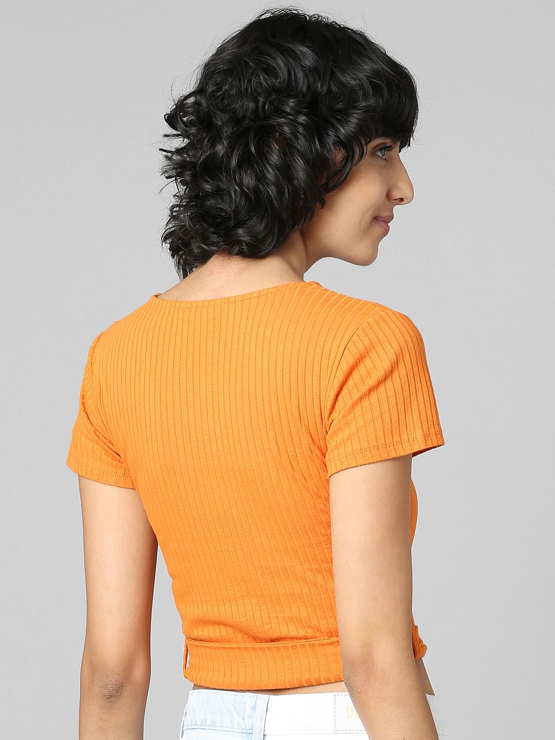 Orange Tie-Up Cropped T-Shirt