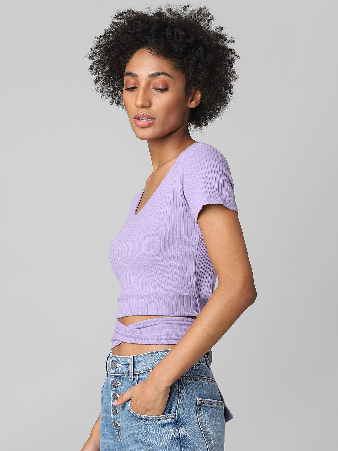 Lilac Cropped Tie-Up T-Shirt